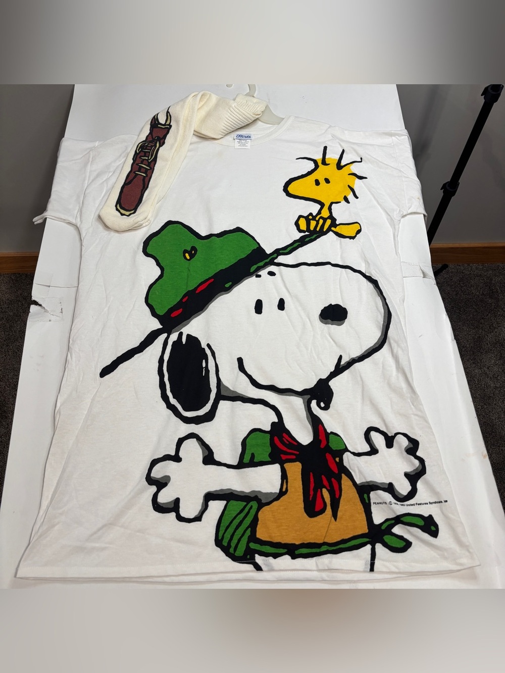 VTG 1980s Snoopy Scouts White T Shirt Socks Nightshirt Peanuts Single Stitch OS